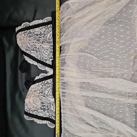 Linea Donatella M Womens Satin Trimmed Mesh Babydoll Lingerie Top Ivory& Black - Picture 12 of 12